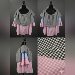 NY & COM Couture Blouse women off shoulder black/red plaid